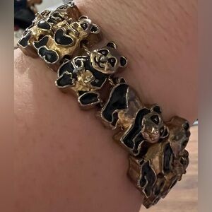 Vintage Tofa Panda Bear Slider Charm Bracelet Gold Tone 7.5" Kitschy